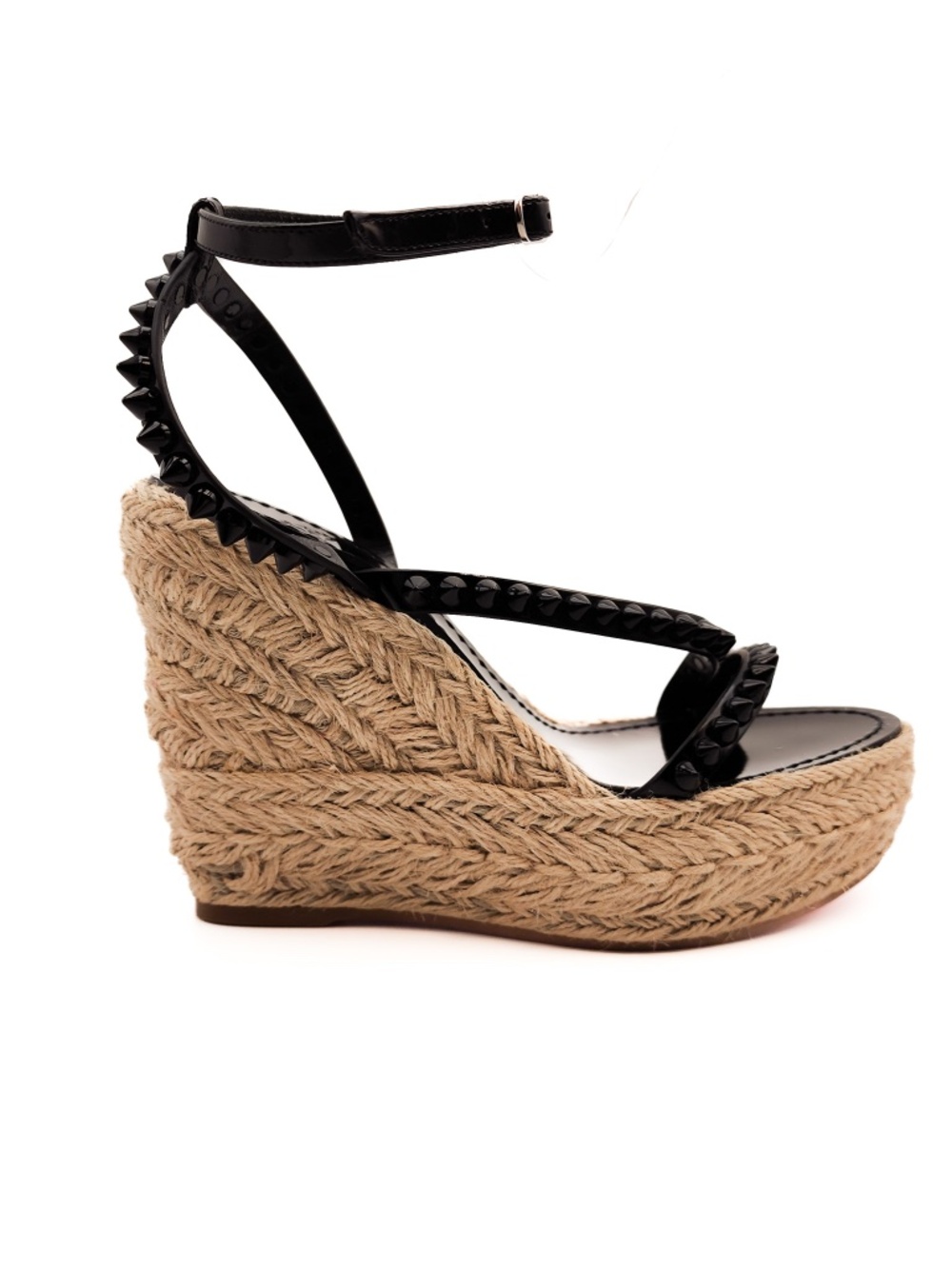 Christian Louboutin Studded Patent Leather Espadrille Platform Sandals EU 37